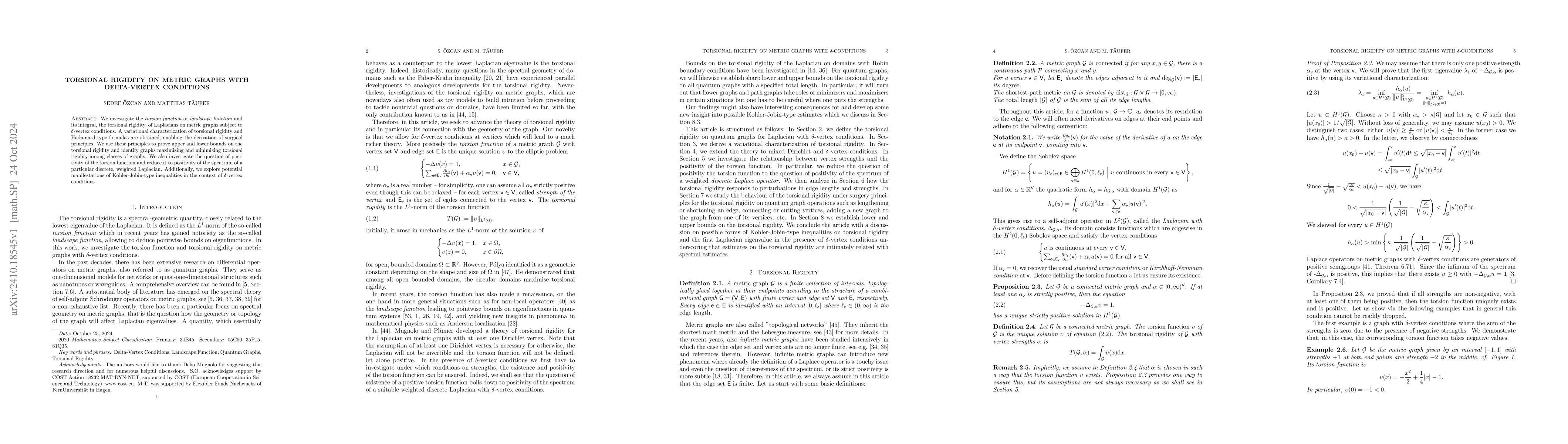 Thumbnail for Torsional Rigidity on Metric Graphs with Delta-Vertex Conditions
