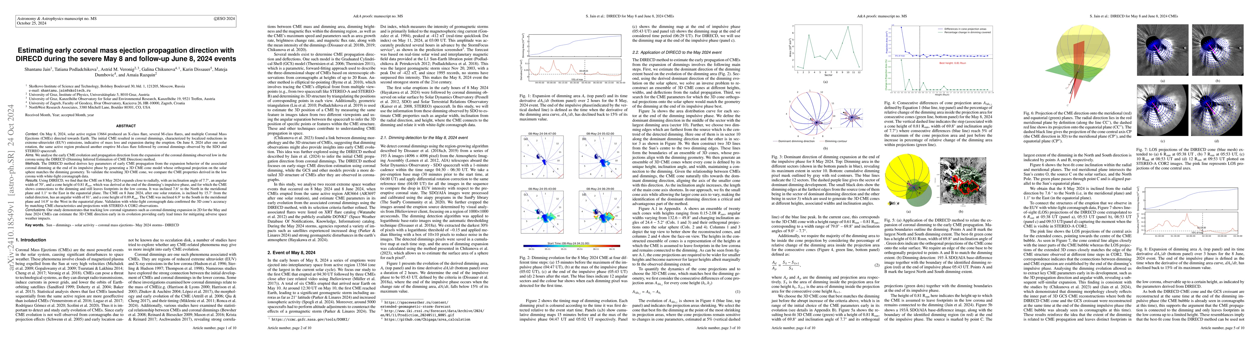 Thumbnail for Estimating early coronal mass ejection propagation direction with DIRECD
  during the severe May 8 and follow-up June 8, 2024 events