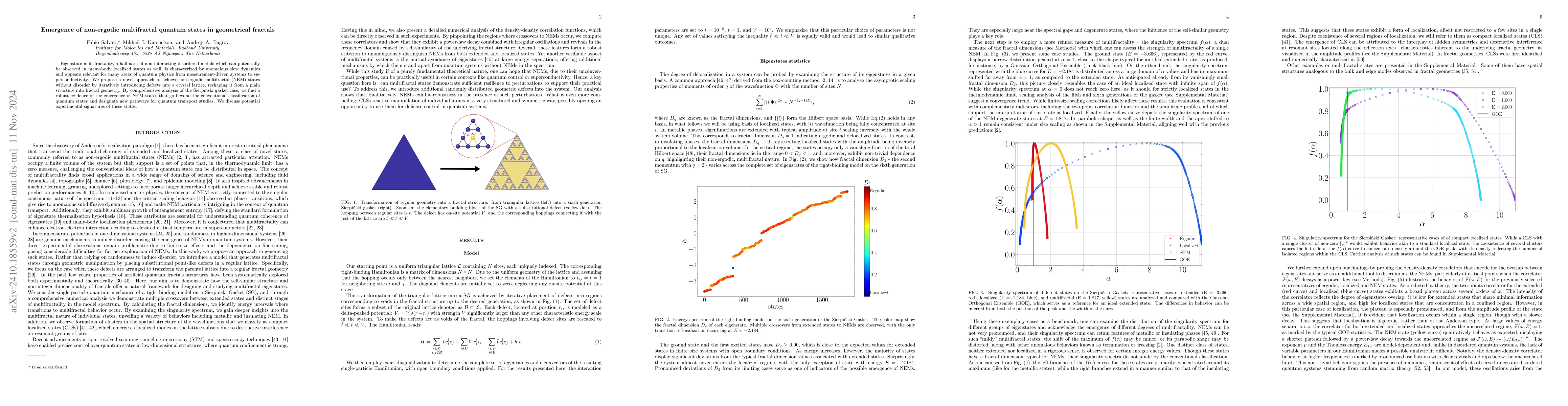 Thumbnail for Emergence of non-ergodic multifractal quantum states in geometrical
  fractals