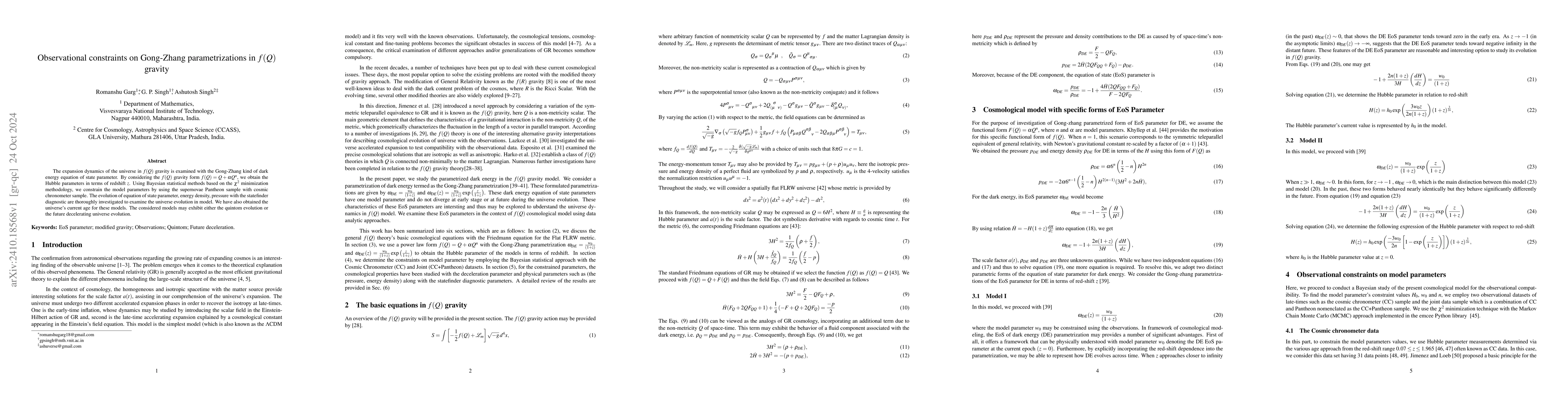Thumbnail for Observational constraints on Gong-Zhang parametrizations in $f(Q)$
  gravity