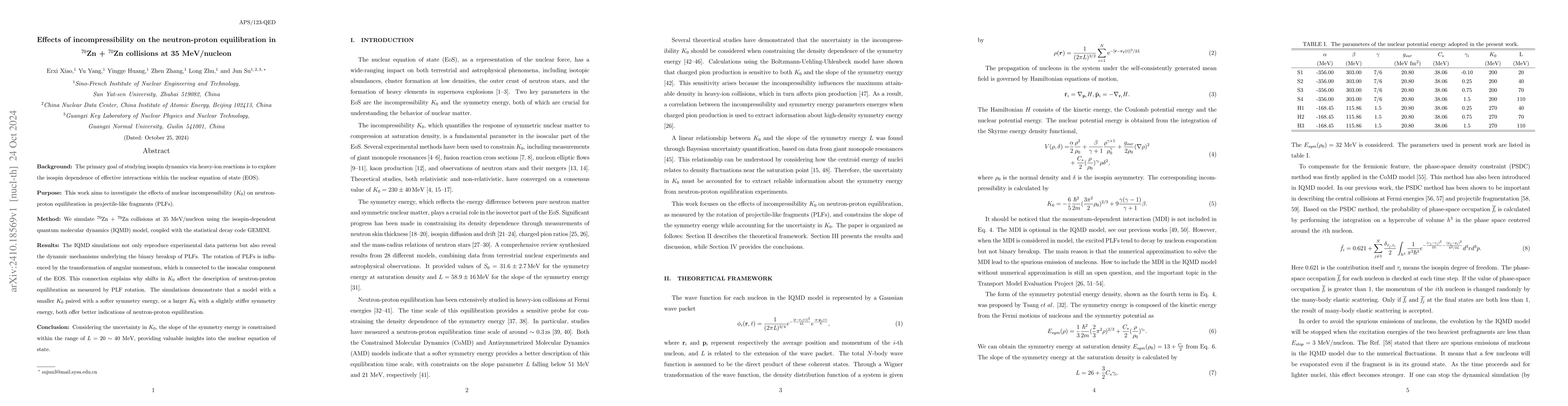 Thumbnail for Effects of incompressibility on the neutron-proton equilibration in
  $^{70}$Zn + $^{70}$Zn collisions at 35 MeV/nucleon