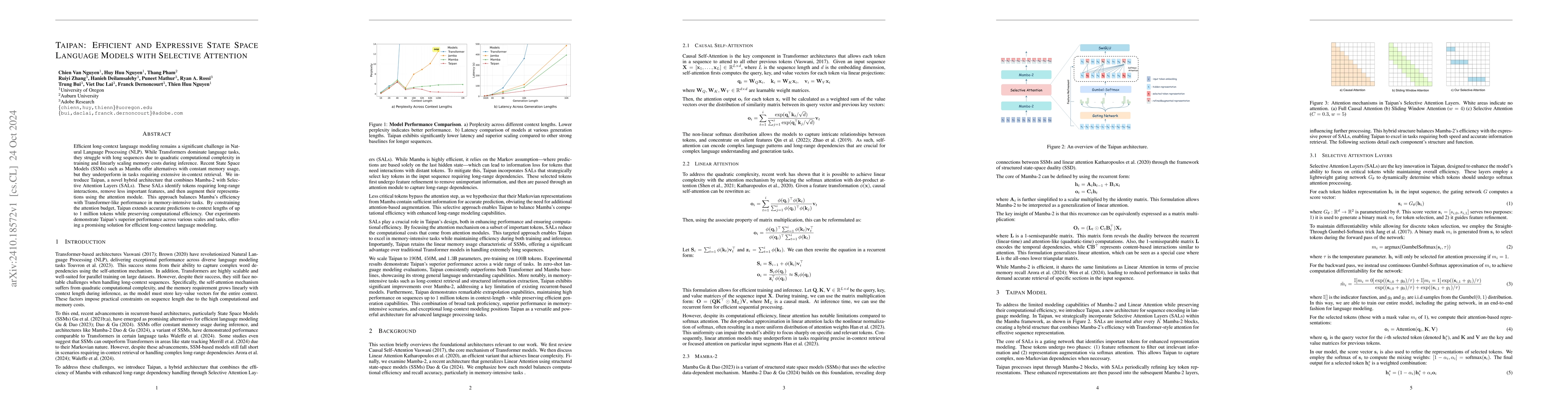 Thumbnail for Taipan: Efficient and Expressive State Space Language Models with
  Selective Attention