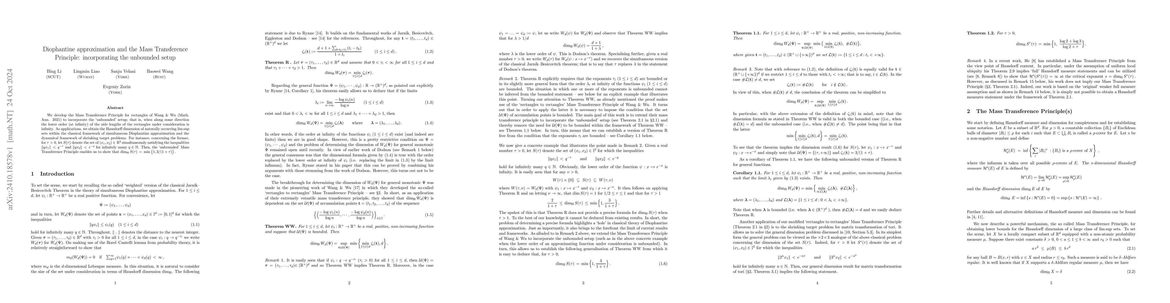 Thumbnail for Diophantine approximation and the Mass Transference Principle:
  incorporating the unbounded setup