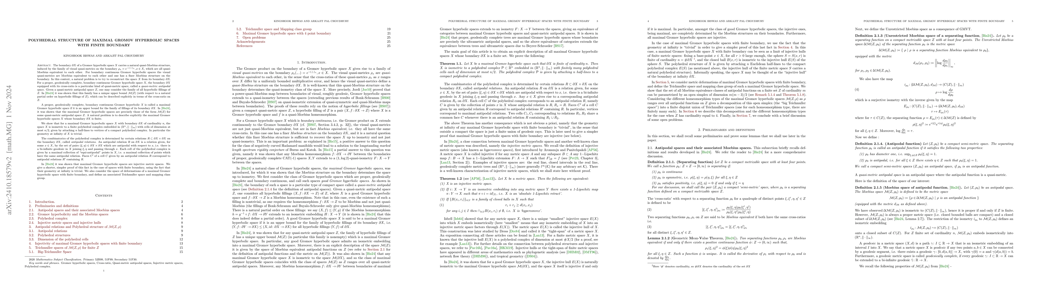 Thumbnail for Polyhedral structure of maximal Gromov hyperbolic spaces with finite
  boundary