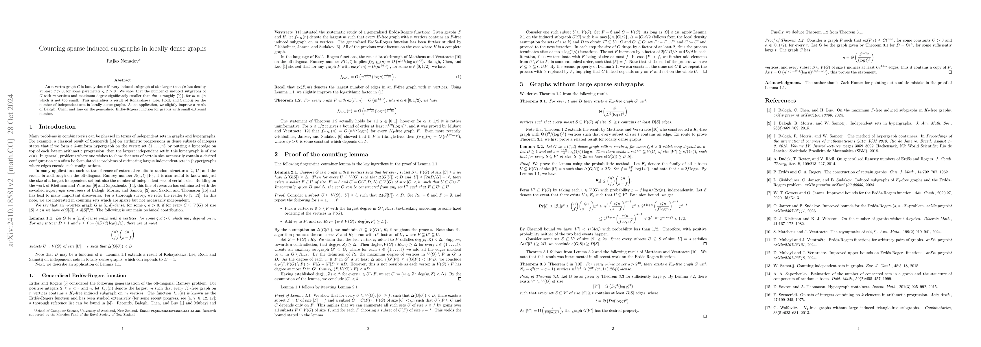 Thumbnail for Counting sparse induced subgraphs in locally dense graphs