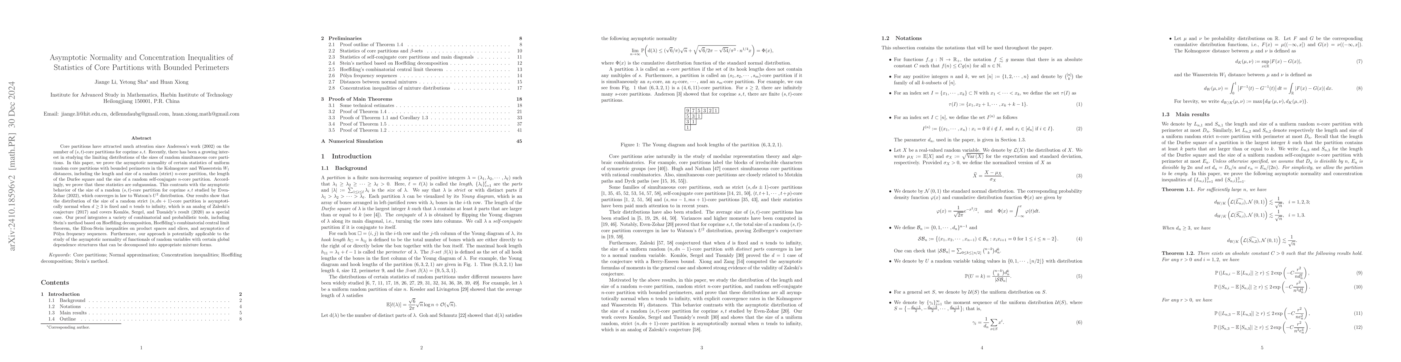 Thumbnail for Asymptotic Normality and Concentration Inequalities of Statistics of
  Core Partitions with Bounded Perimeters