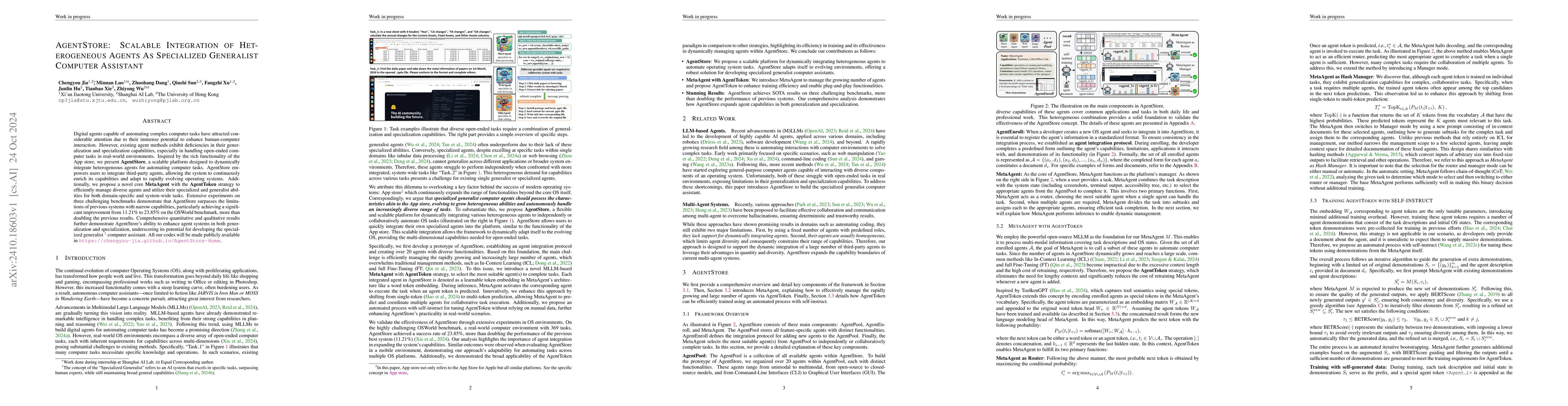 Thumbnail for AgentStore: Scalable Integration of Heterogeneous Agents As Specialized
  Generalist Computer Assistant