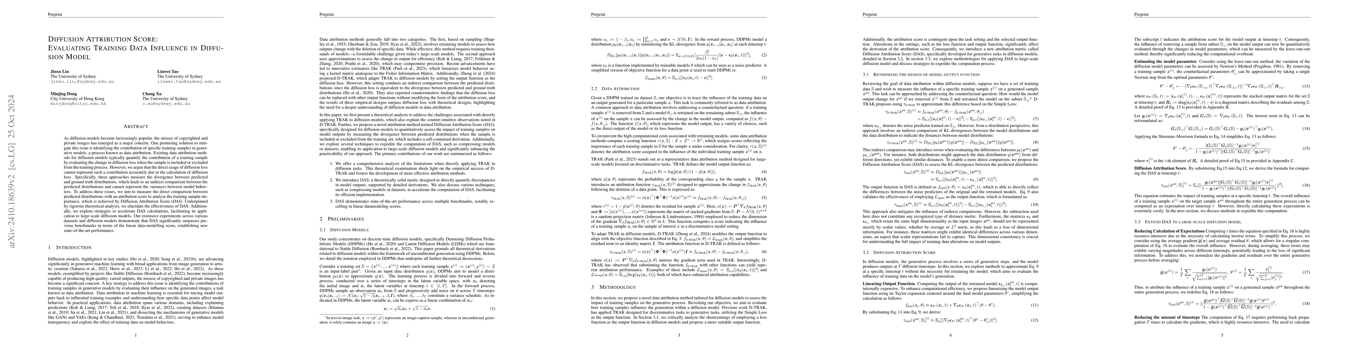 Thumbnail for Diffusion Attribution Score: Evaluating Training Data Influence in
  Diffusion Model