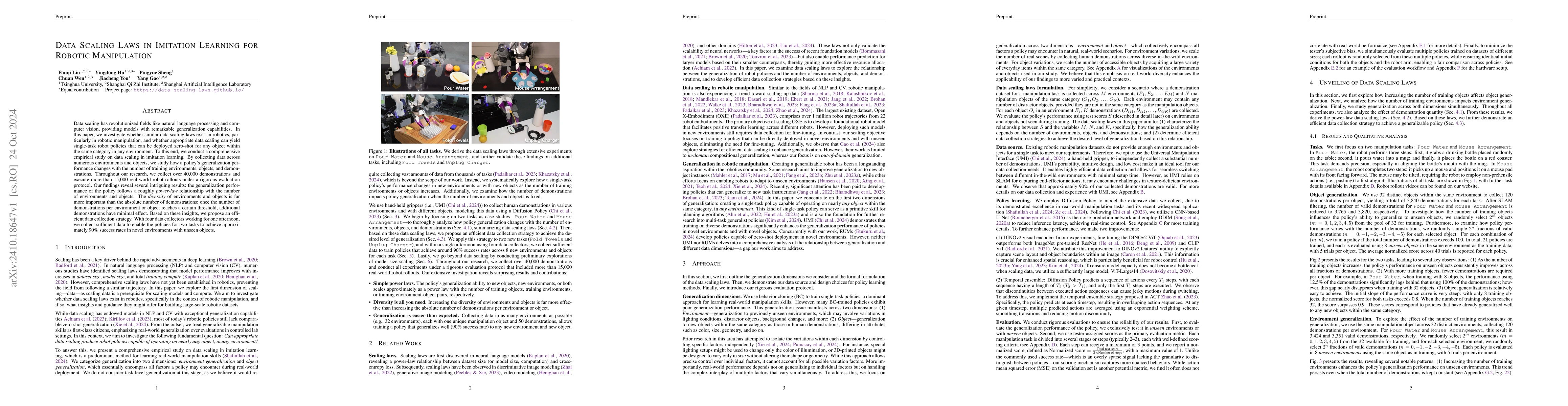Thumbnail for Data Scaling Laws in Imitation Learning for Robotic Manipulation