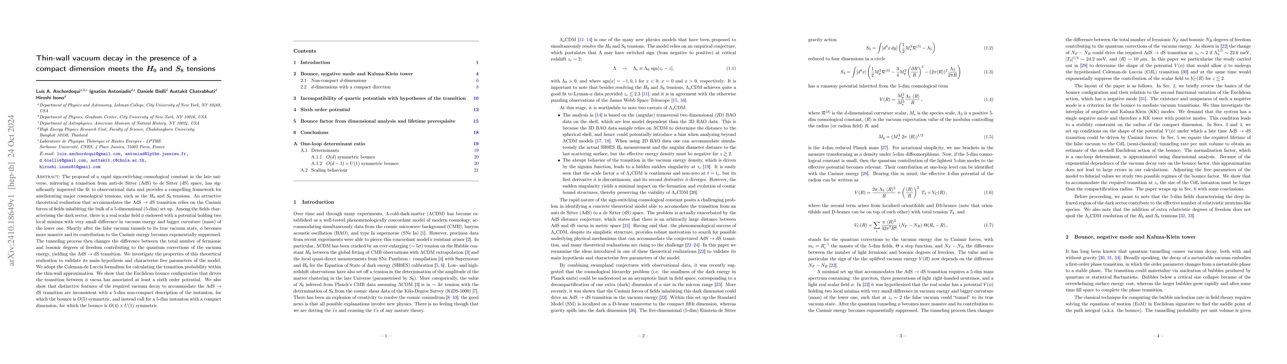 Thumbnail for Thin-wall vacuum decay in the presence of a compact dimension meets the
  $H_0$ and $S_8$ tensions