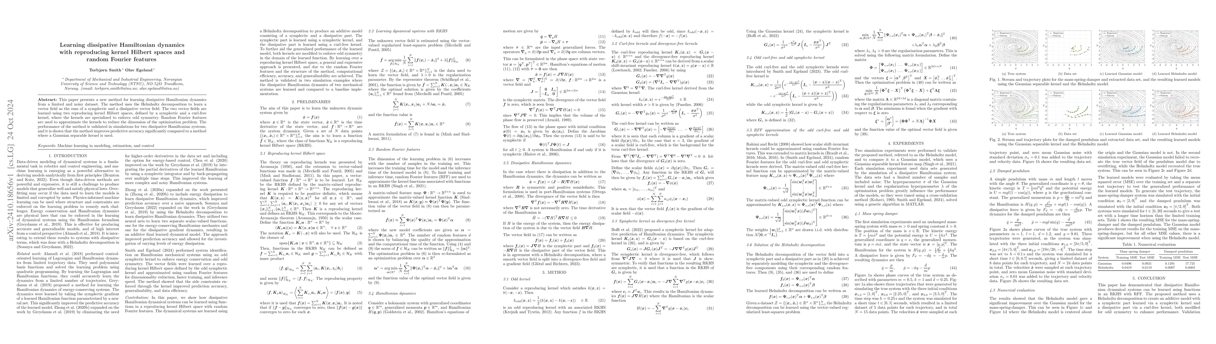 Thumbnail for Learning dissipative Hamiltonian dynamics with reproducing kernel
  Hilbert spaces and random Fourier features