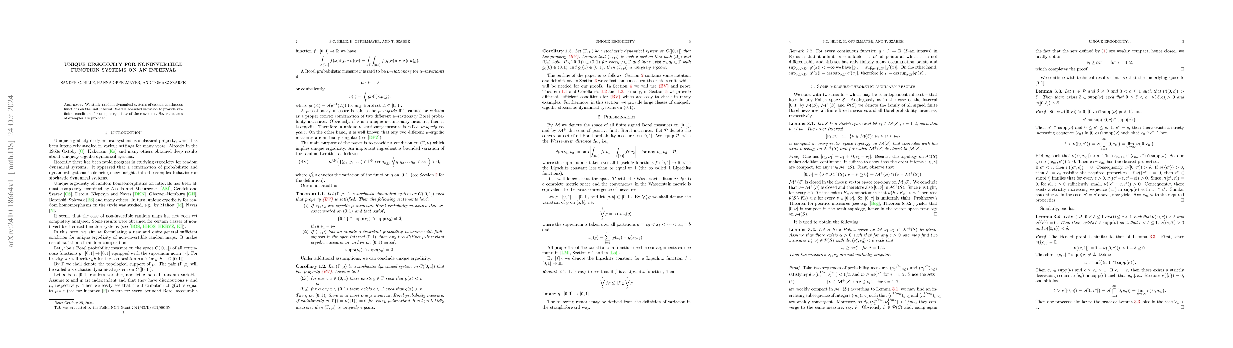 Thumbnail for Unique ergodicity for noninvertible function systems on an interval