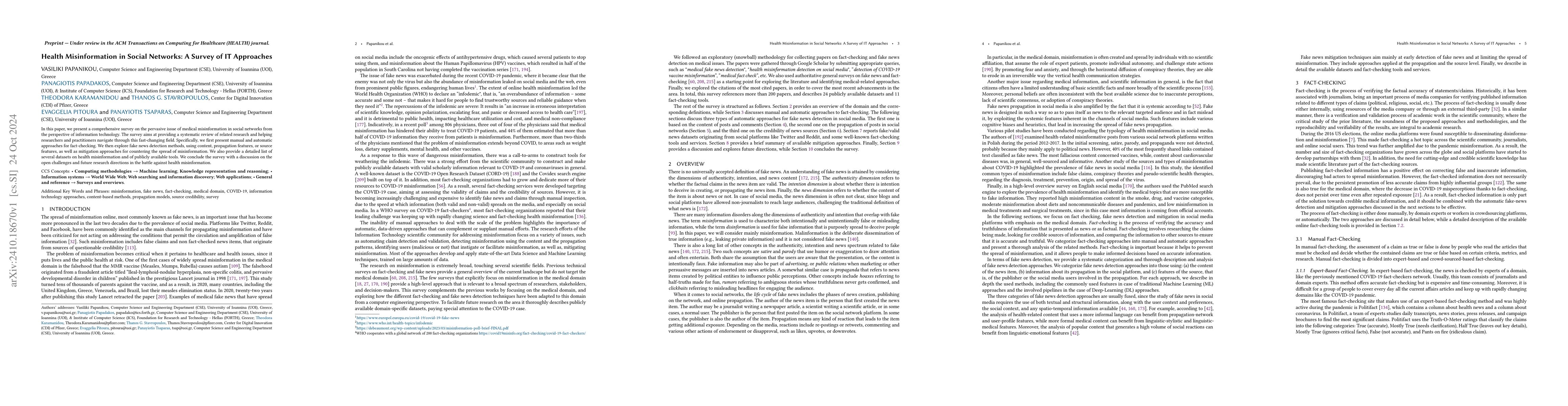 Thumbnail for Health Misinformation in Social Networks: A Survey of IT Approaches