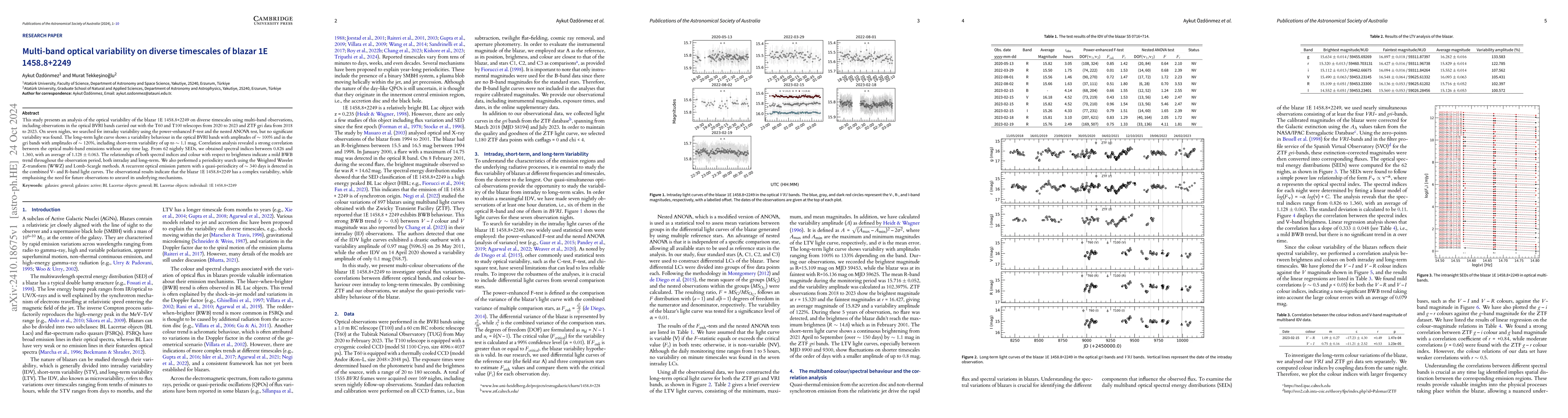 Thumbnail for Multi-band optical variability on diverse timescales of blazar 1E
  1458.8+2249