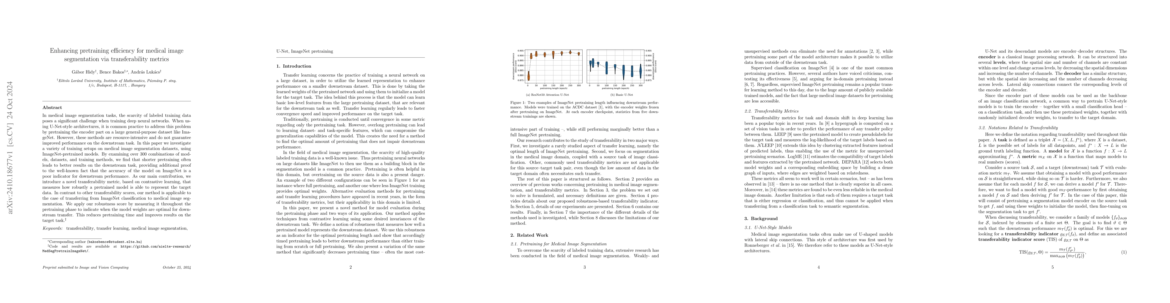 Thumbnail for Enhancing pretraining efficiency for medical image segmentation via
  transferability metrics