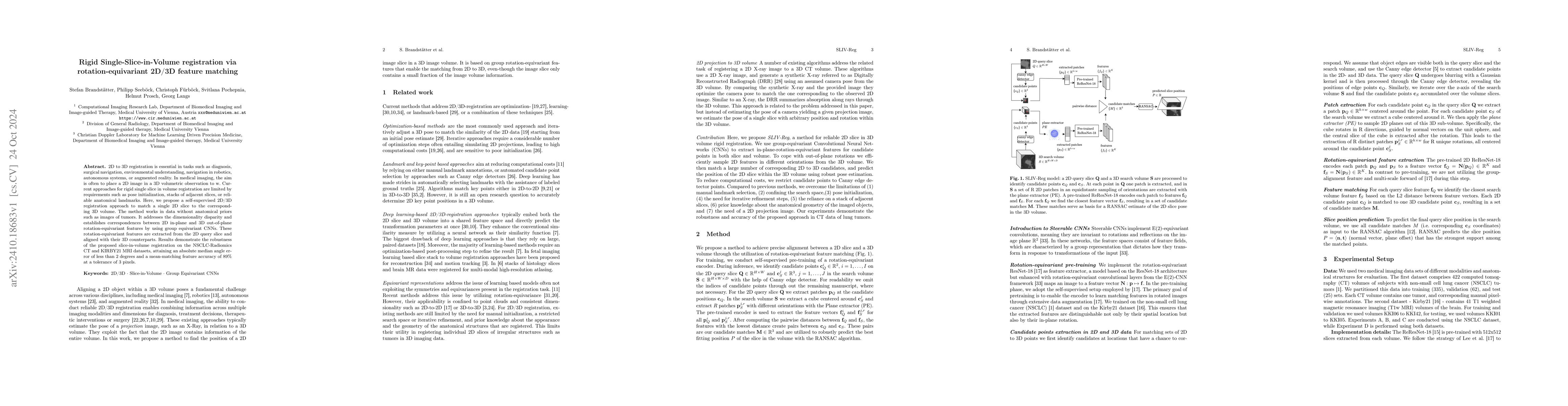 Thumbnail for Rigid Single-Slice-in-Volume registration via rotation-equivariant 2D/3D
  feature matching