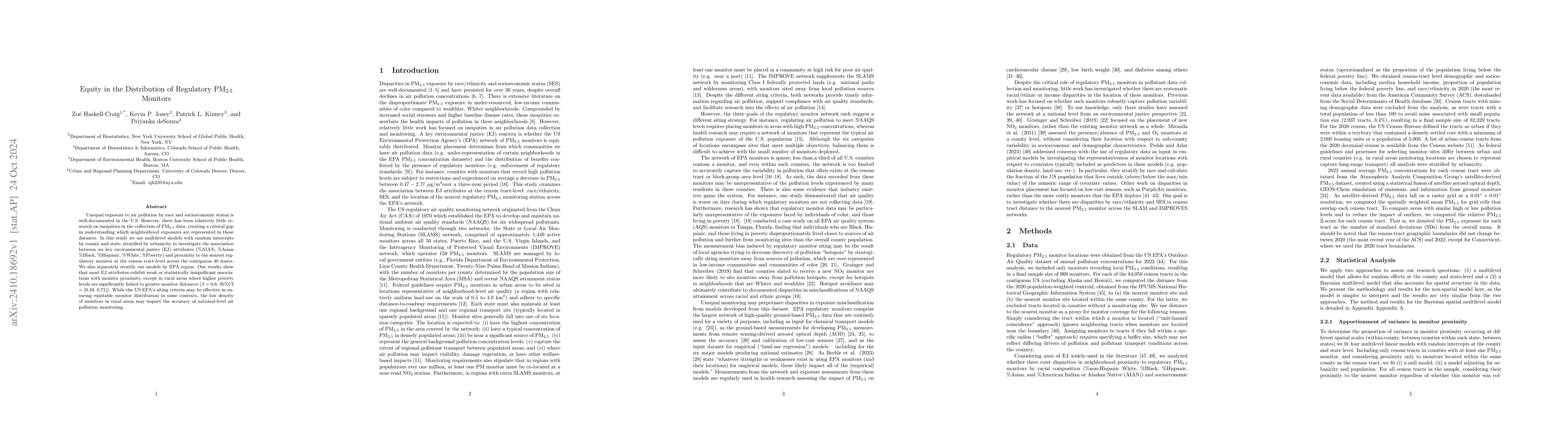 Thumbnail for Equity in the Distribution of Regulatory PM2.5 Monitors