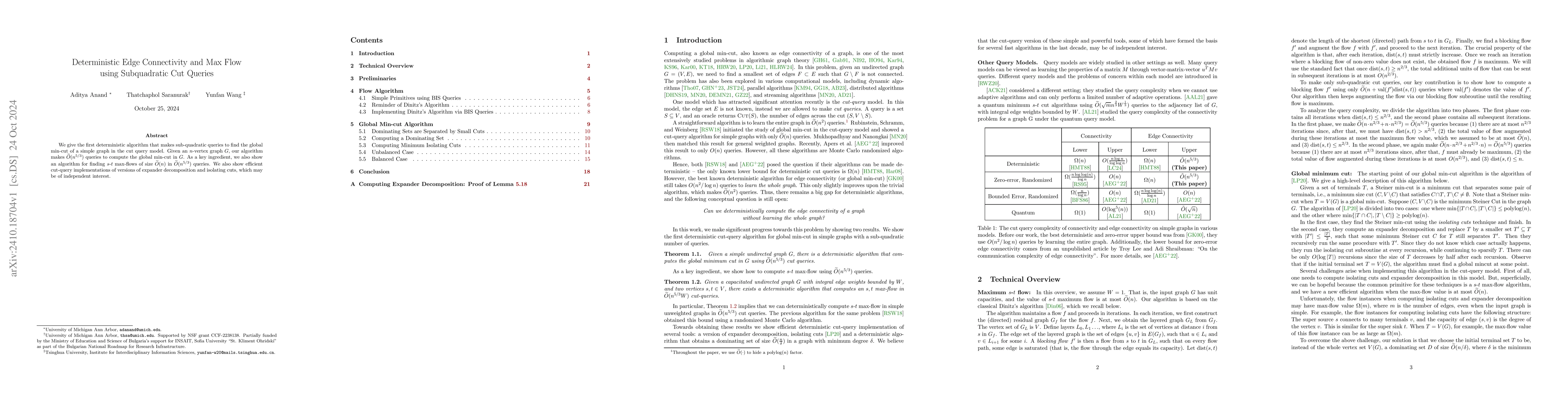 Thumbnail for Deterministic Edge Connectivity and Max Flow using Subquadratic Cut
  Queries
