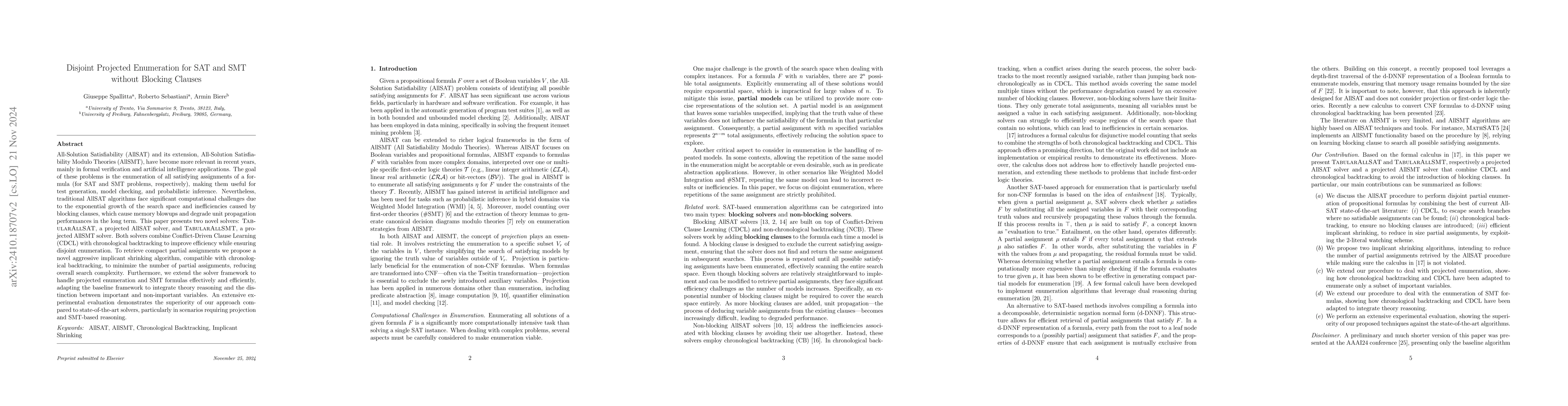 Thumbnail for Disjoint Projected Enumeration for SAT and SMT without Blocking Clauses