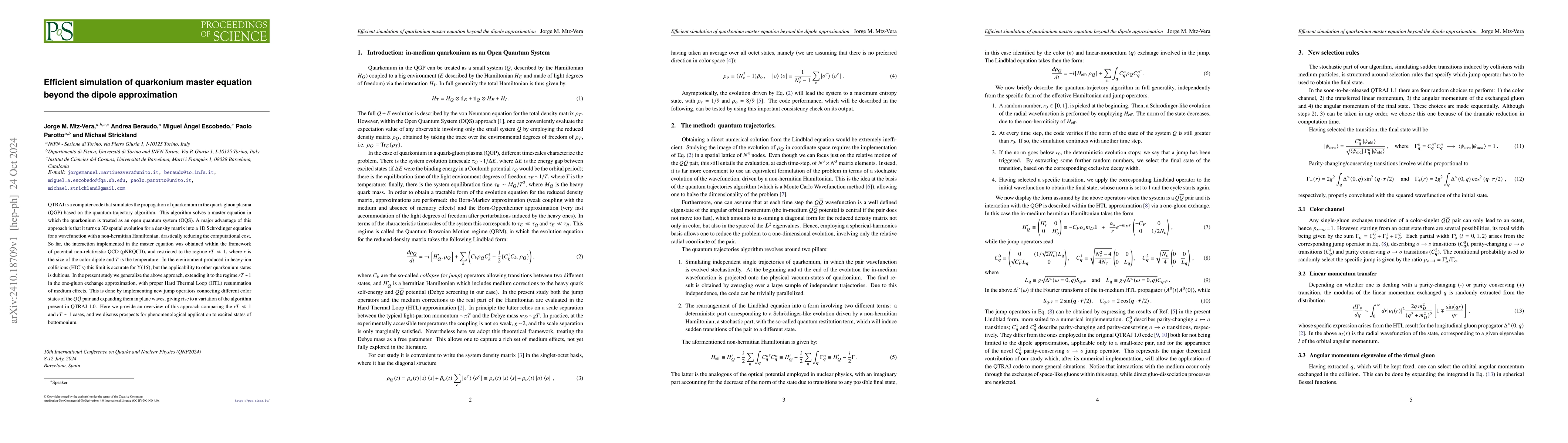 Thumbnail for Efficient simulation of quarkonium master equation beyond the dipole
  approximation