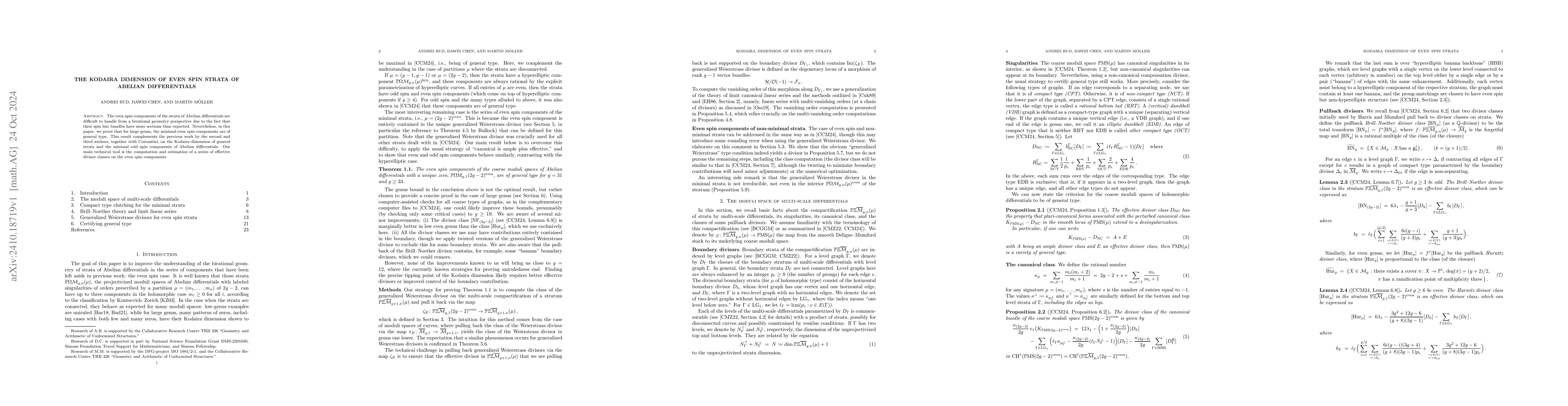 Thumbnail for The Kodaira dimension of even spin strata of Abelian differentials