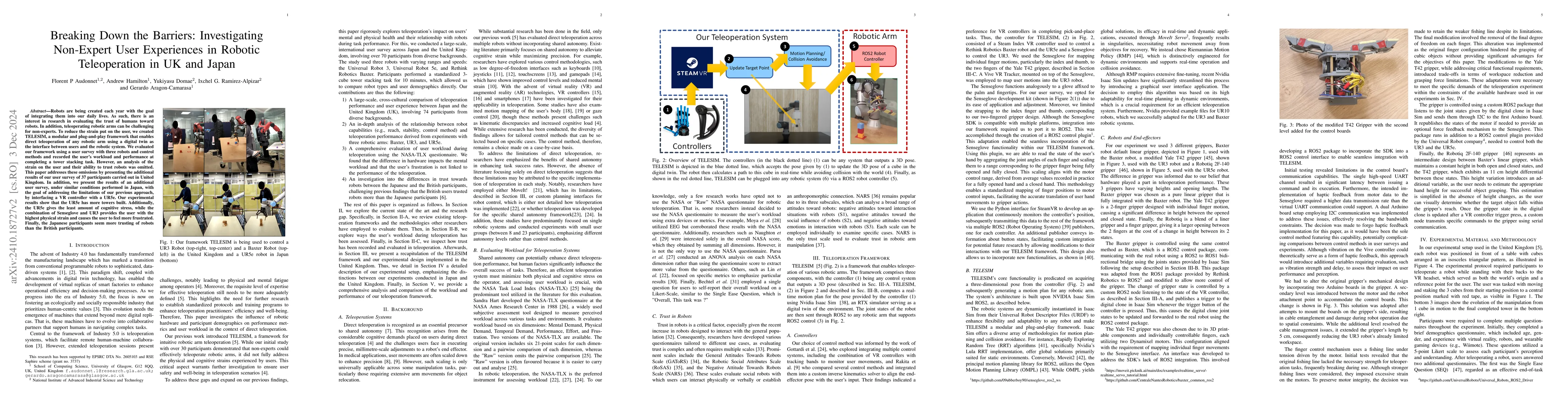 Thumbnail for Breaking Down the Barriers: Investigating Non-Expert User Experiences in
  Robotic Teleoperation in UK and Japan