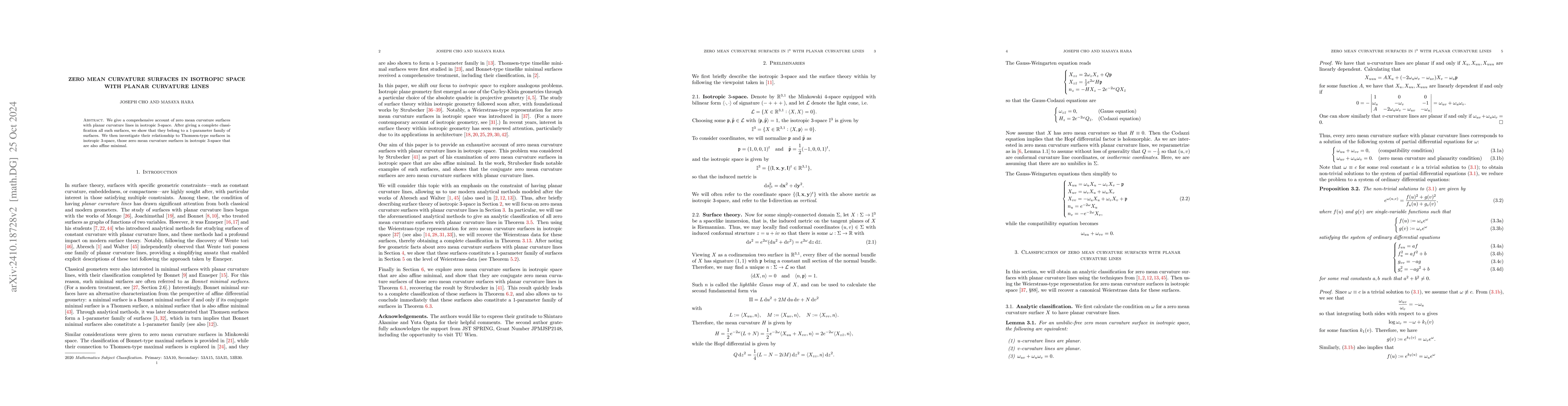 Thumbnail for Zero mean curvature surfaces in isotropic space with planar curvature
  lines