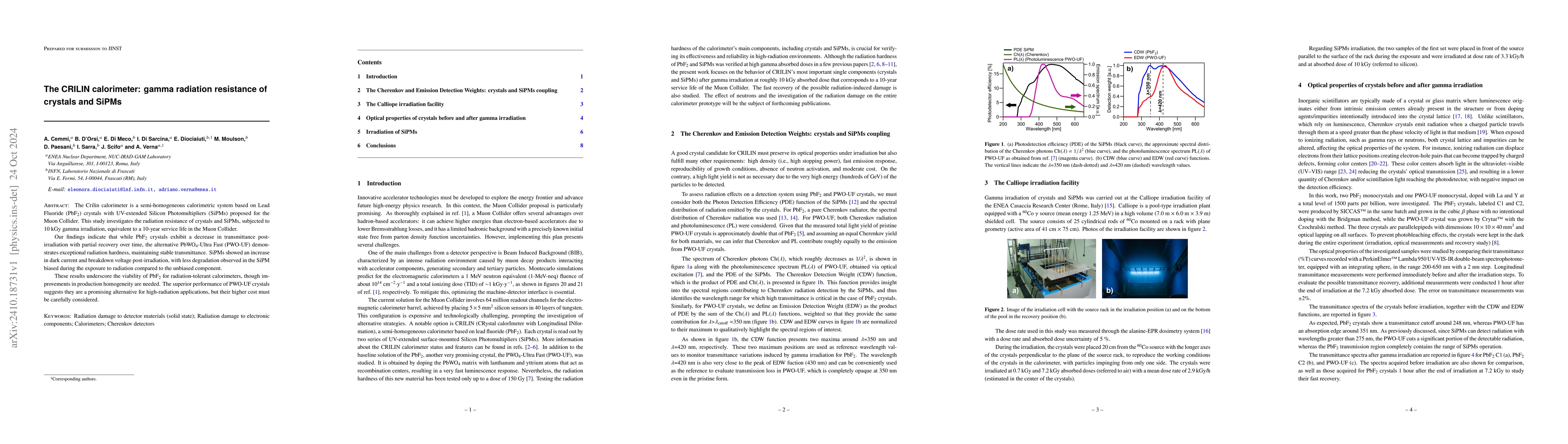 Thumbnail for The CRILIN calorimeter: gamma radiation resistance of crystals and SiPMs