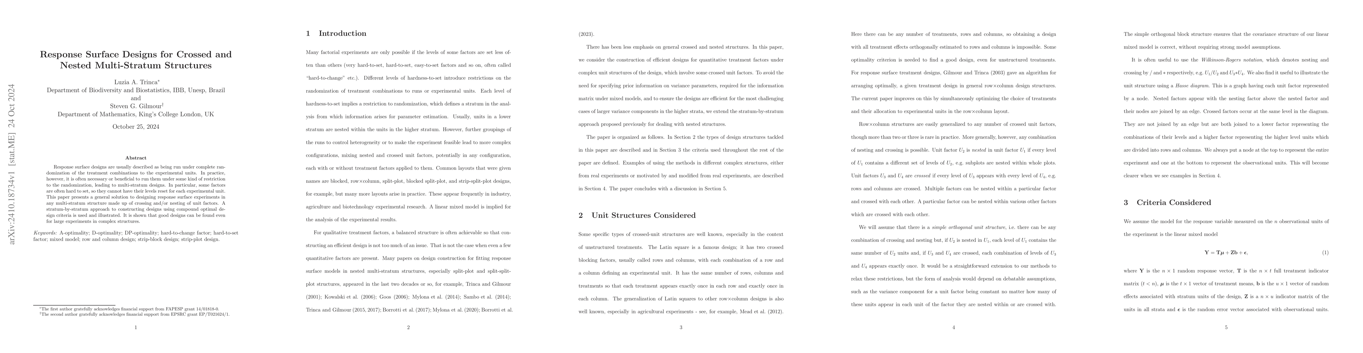Thumbnail for Response Surface Designs for Crossed and Nested Multi-Stratum Structures