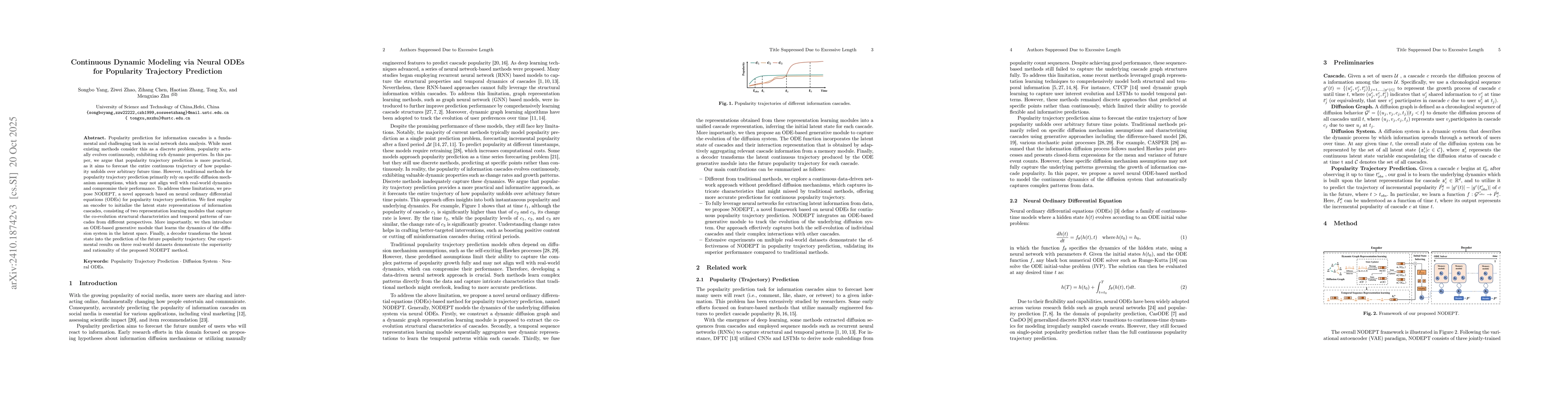 Thumbnail for Continuous Dynamic Modeling via Neural ODEs for Popularity Trajectory
  Prediction