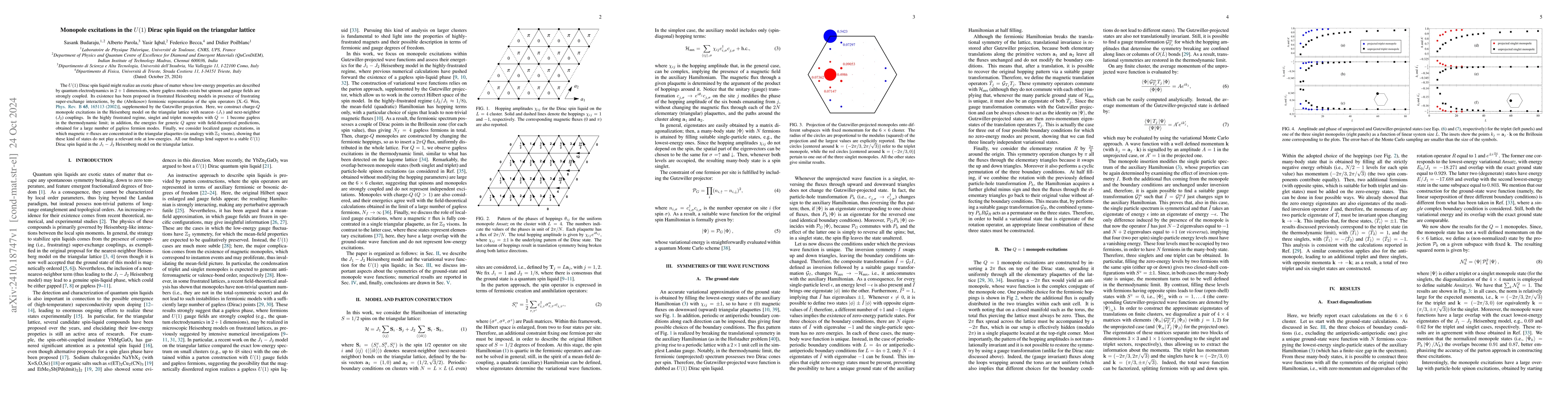 Thumbnail for Monopole excitations in the $U(1)$ Dirac spin liquid on the triangular
  lattice