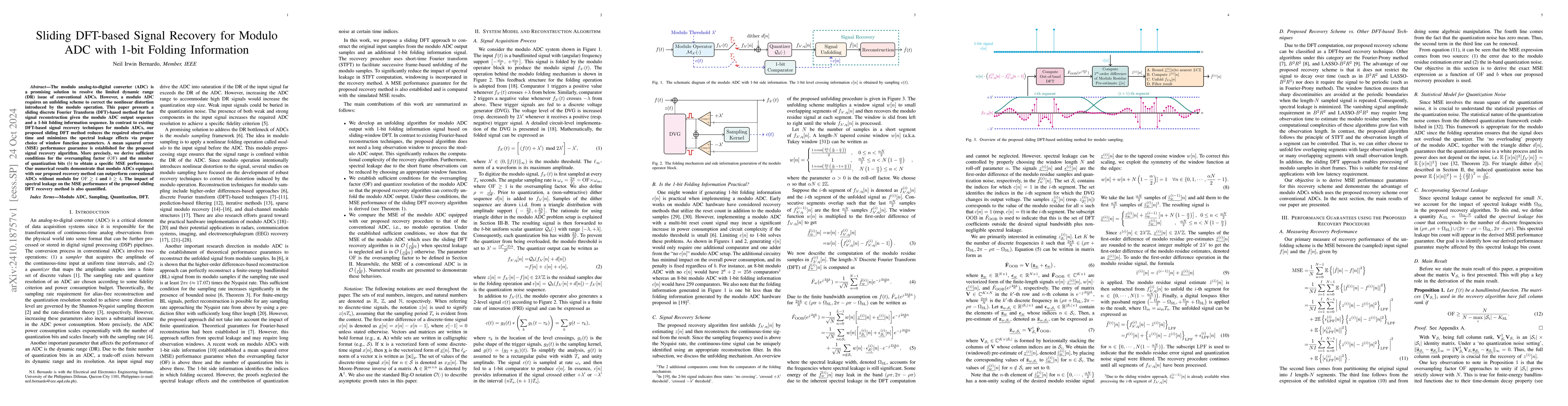 Thumbnail for Sliding DFT-based Signal Recovery for Modulo ADC with 1-bit Folding
  Information