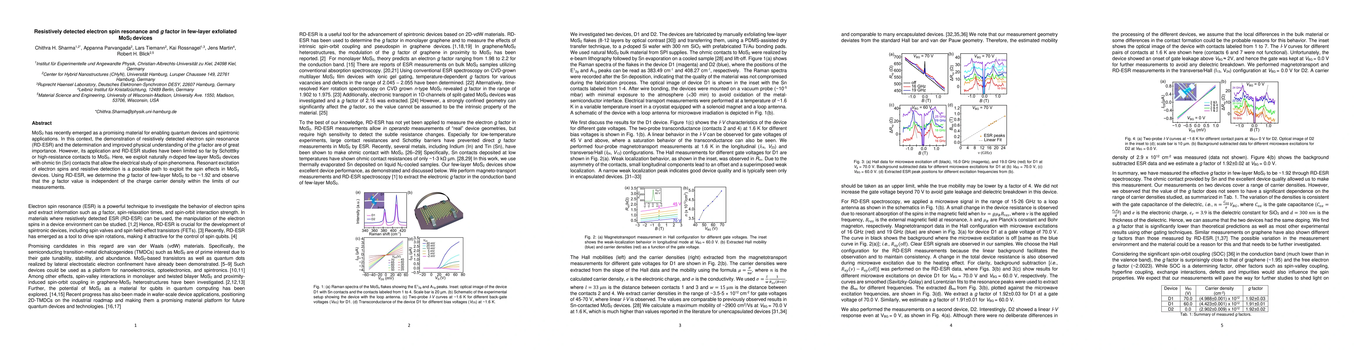 Thumbnail for Resistively detected electron spin resonance and g factor in few-layer
  exfoliated MoS2 devices