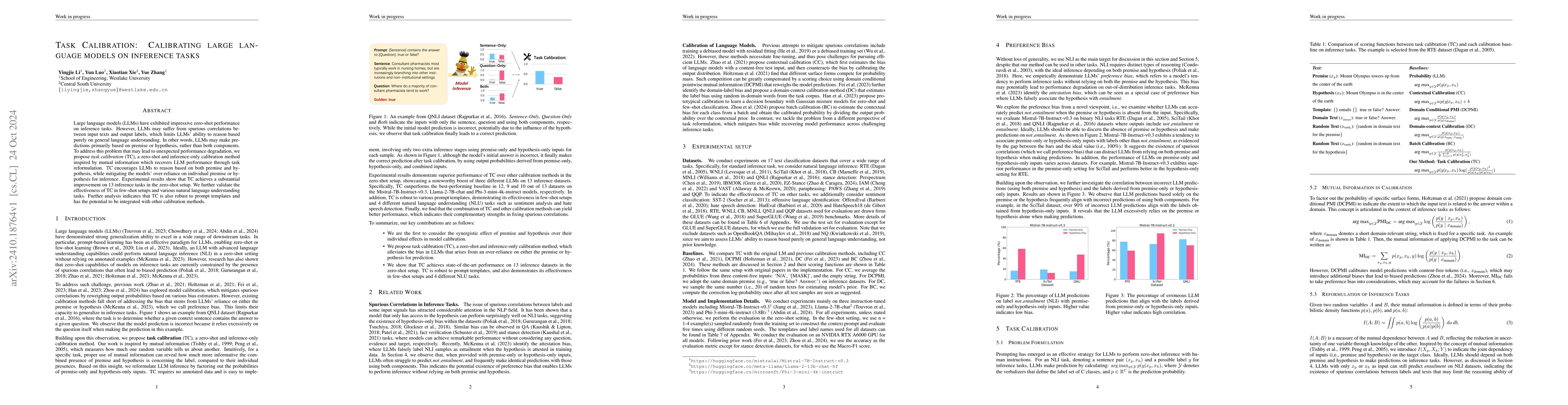 Thumbnail for Task Calibration: Calibrating Large Language Models on Inference Tasks