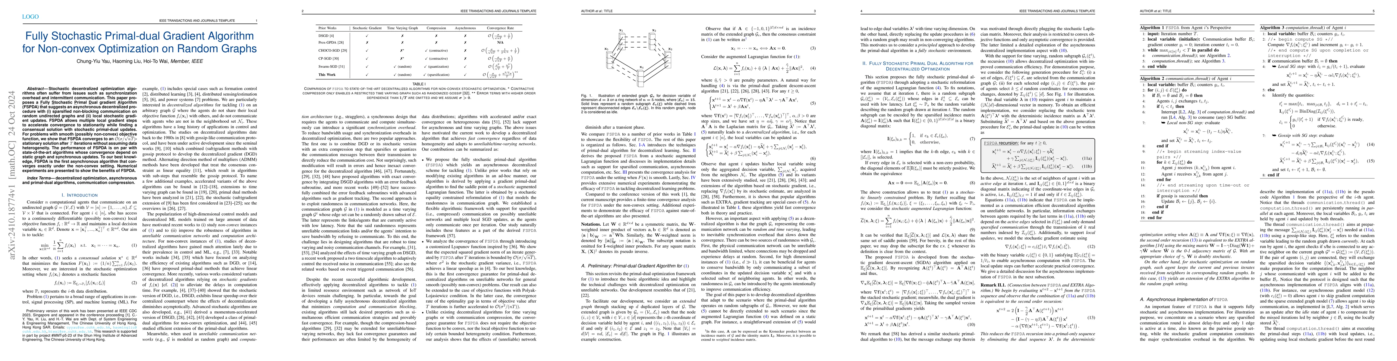 Thumbnail for Fully Stochastic Primal-dual Gradient Algorithm for Non-convex
  Optimization on Random Graphs