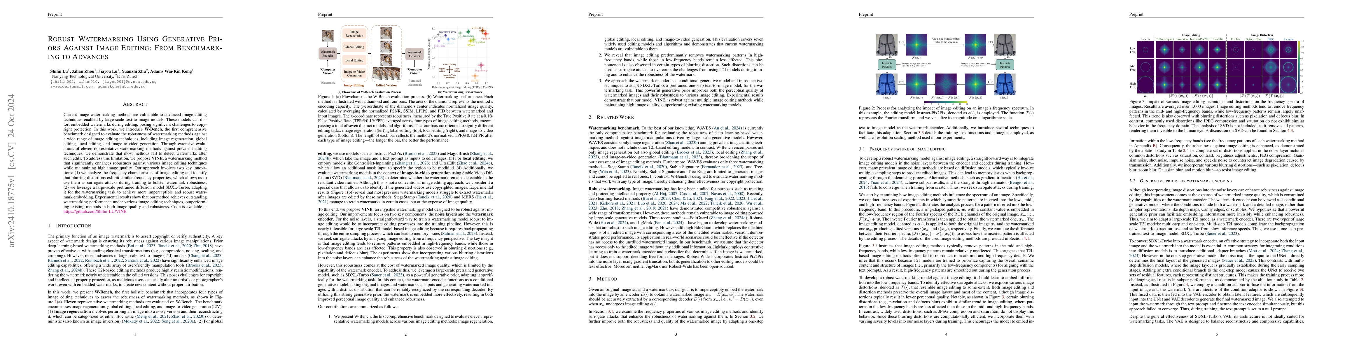 Thumbnail for Robust Watermarking Using Generative Priors Against Image Editing: From
  Benchmarking to Advances
