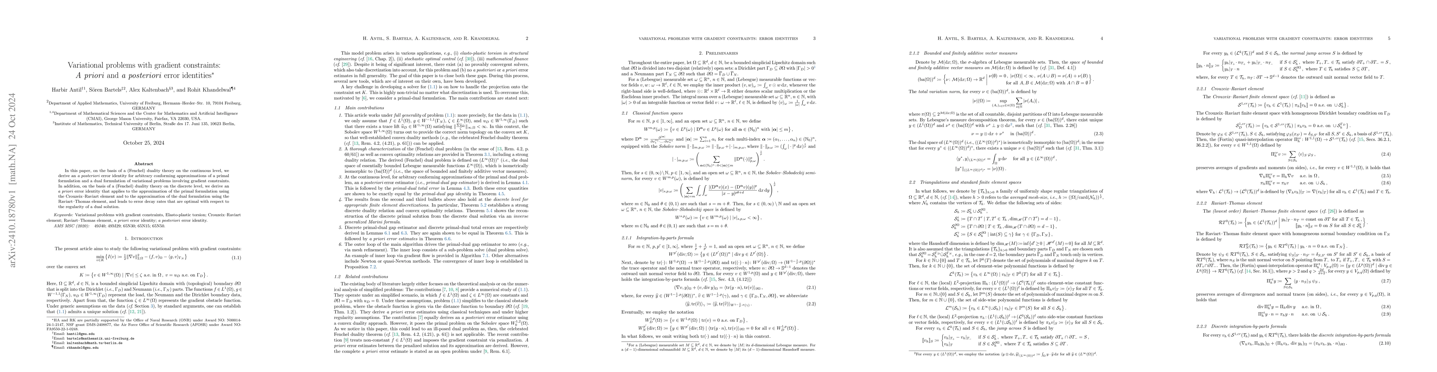 Thumbnail for Variational problems with gradient constraints: $\textit{A priori}$ and
  $\textit{a posteriori}$ error identities