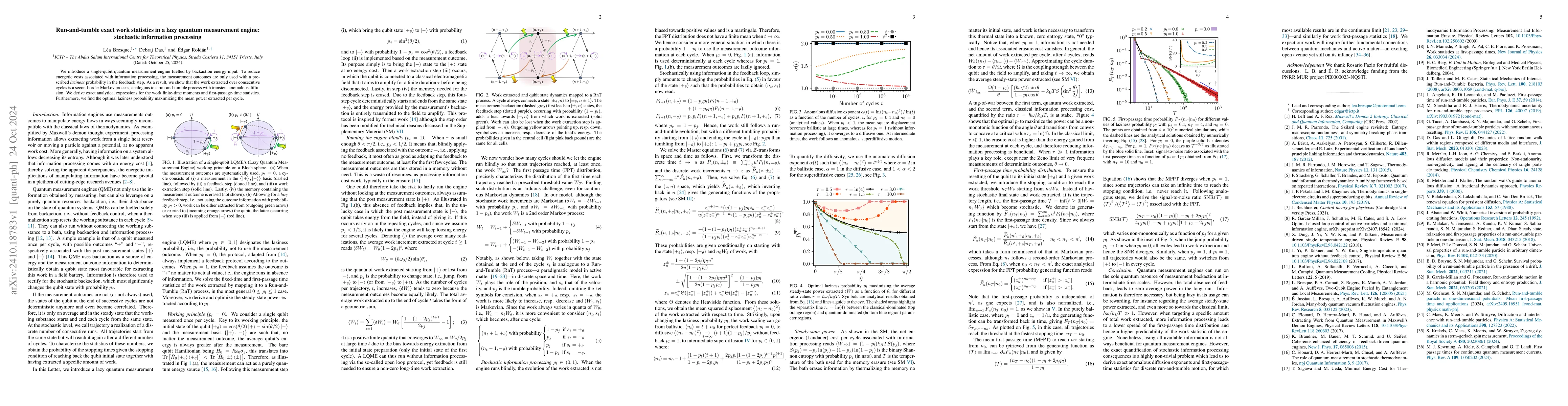 Thumbnail for Run-and-tumble exact work statistics in a lazy quantum measurement
  engine: stochastic information processing