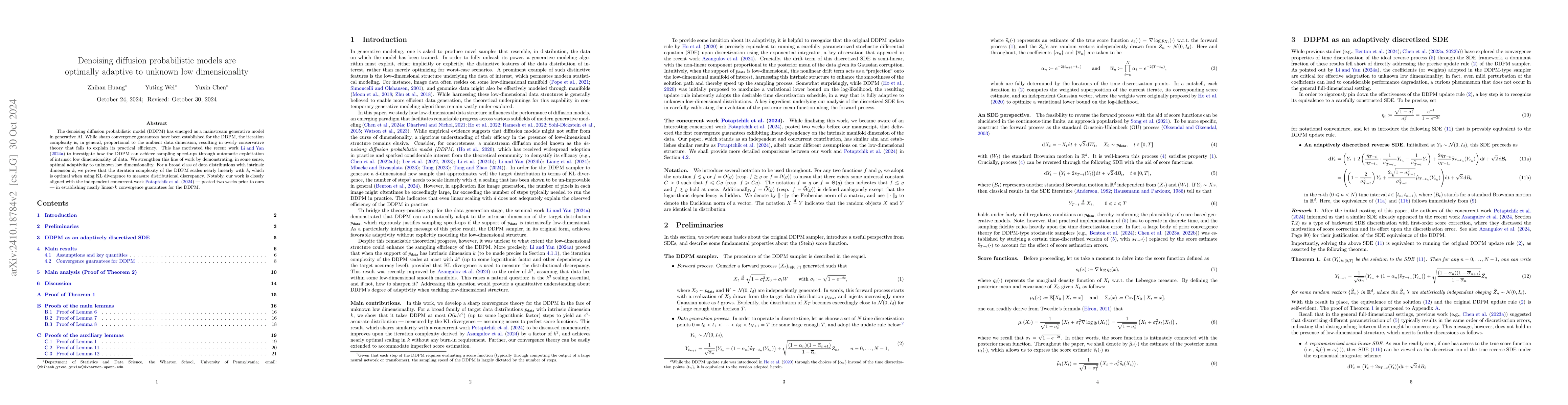 Thumbnail for Denoising diffusion probabilistic models are optimally adaptive to
  unknown low dimensionality