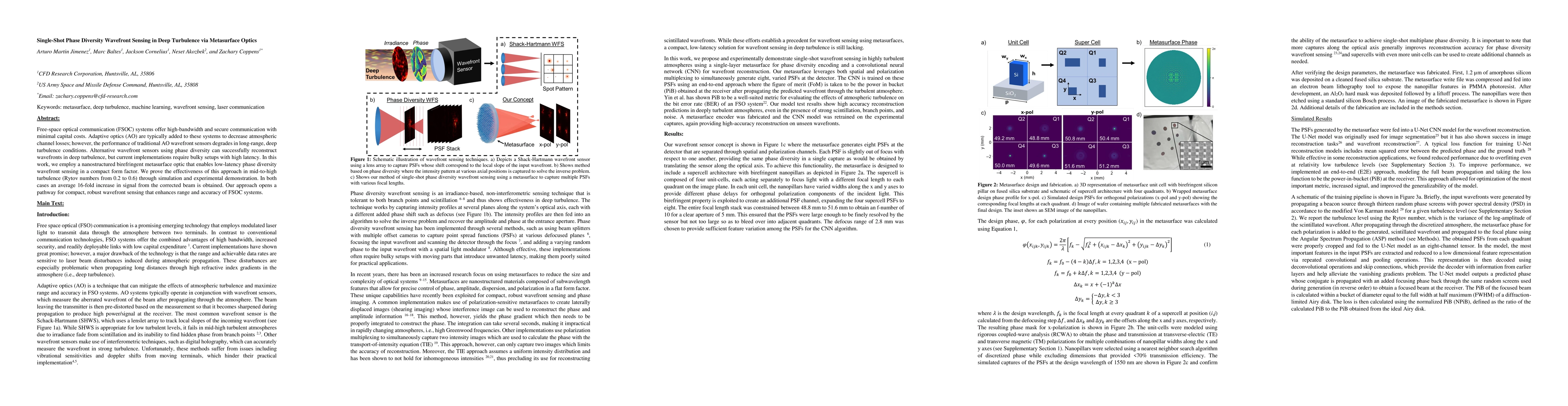 Thumbnail for Single-Shot Phase Diversity Wavefront Sensing in Deep Turbulence via
  Metasurface Optics