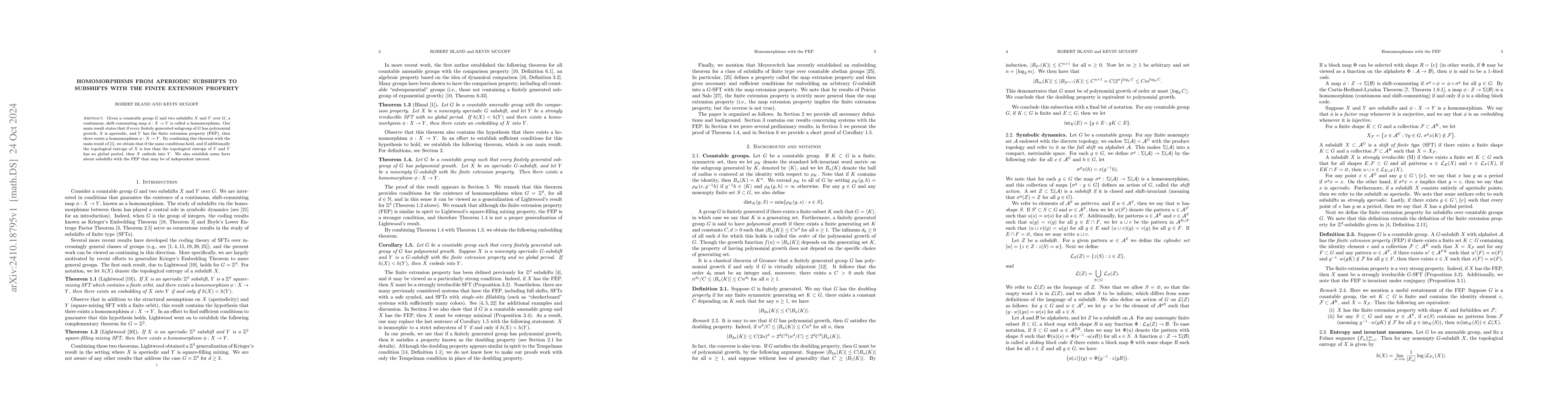 Thumbnail for Homomorphisms from aperiodic subshifts to subshifts with the finite
  extension property