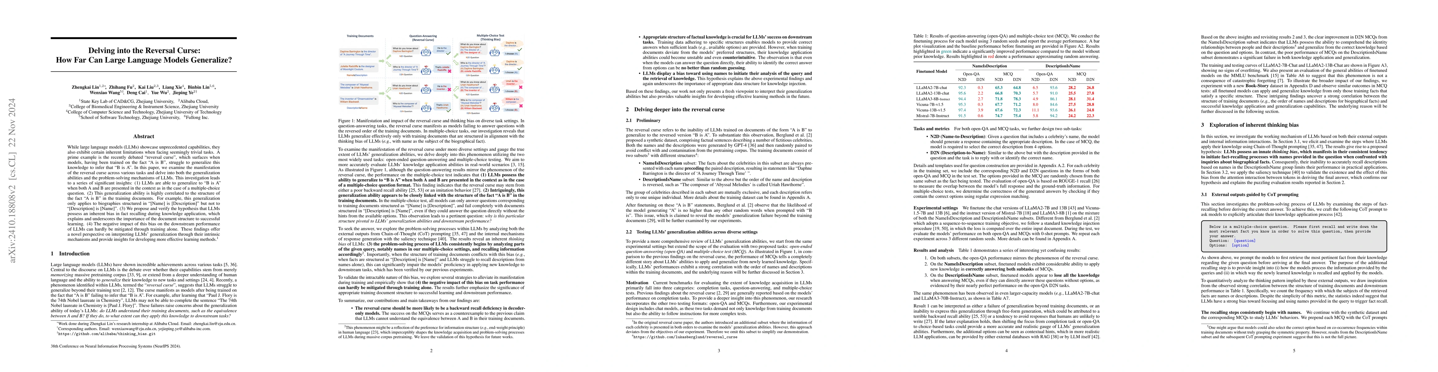 Thumbnail for Delving into the Reversal Curse: How Far Can Large Language Models
  Generalize?