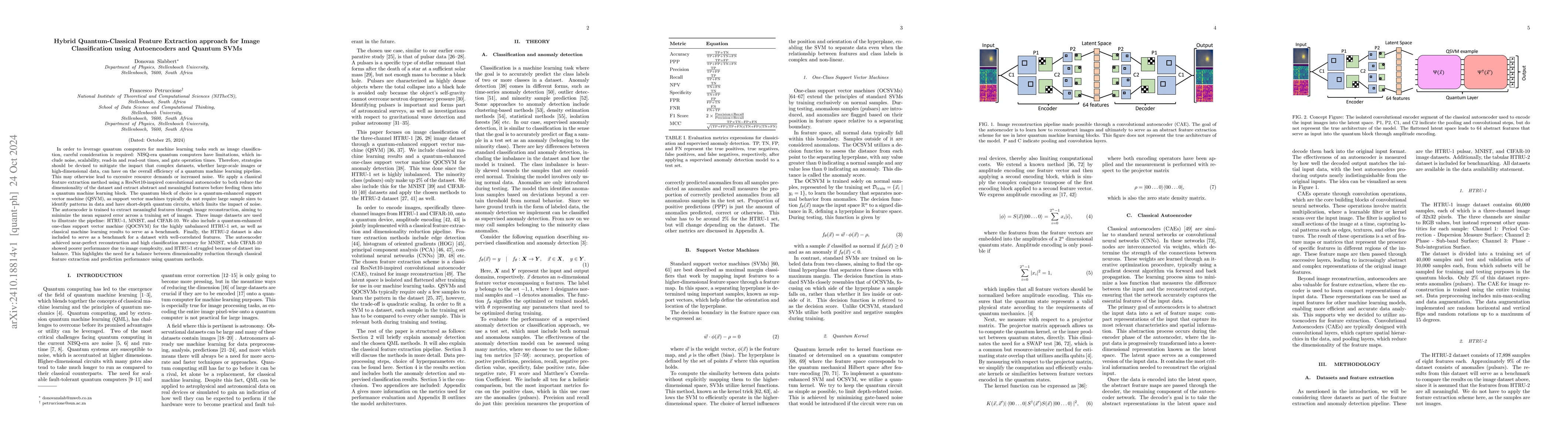Thumbnail for Hybrid Quantum-Classical Feature Extraction approach for Image
  Classification using Autoencoders and Quantum SVMs