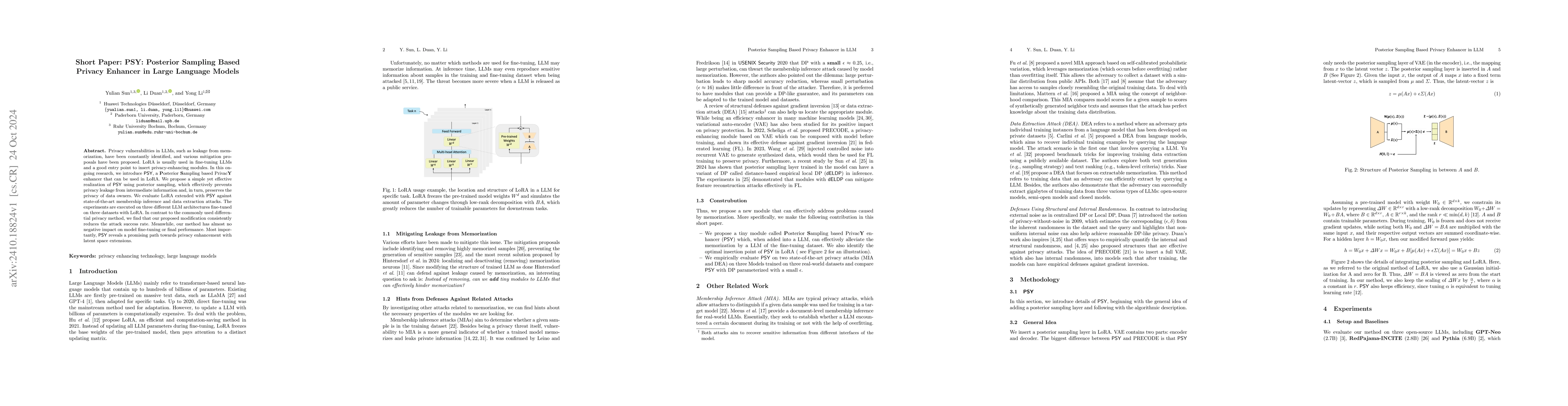 Thumbnail for PSY: Posterior Sampling Based Privacy Enhancer in Large Language Models