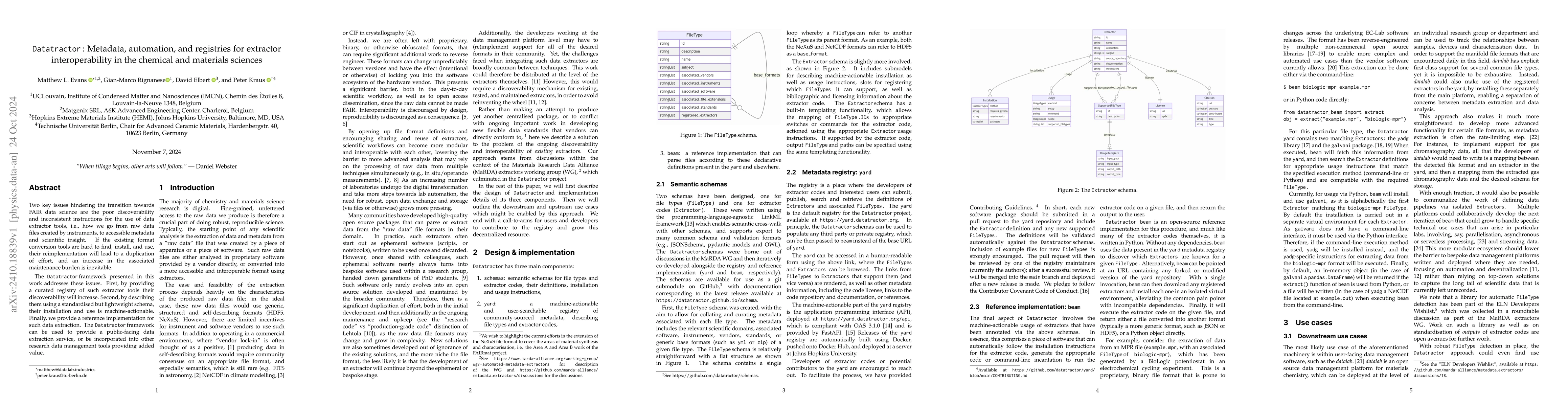Thumbnail for Datatractor: Metadata, automation, and registries for extractor
  interoperability in the chemical and materials sciences