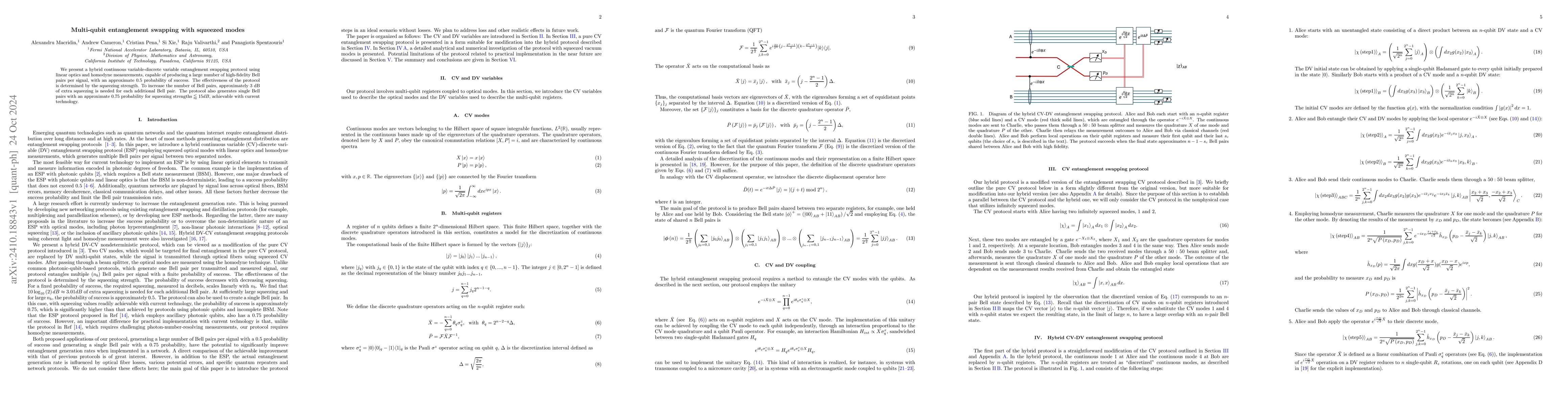 Thumbnail for Multi-qubit entanglement swapping with squeezed modes