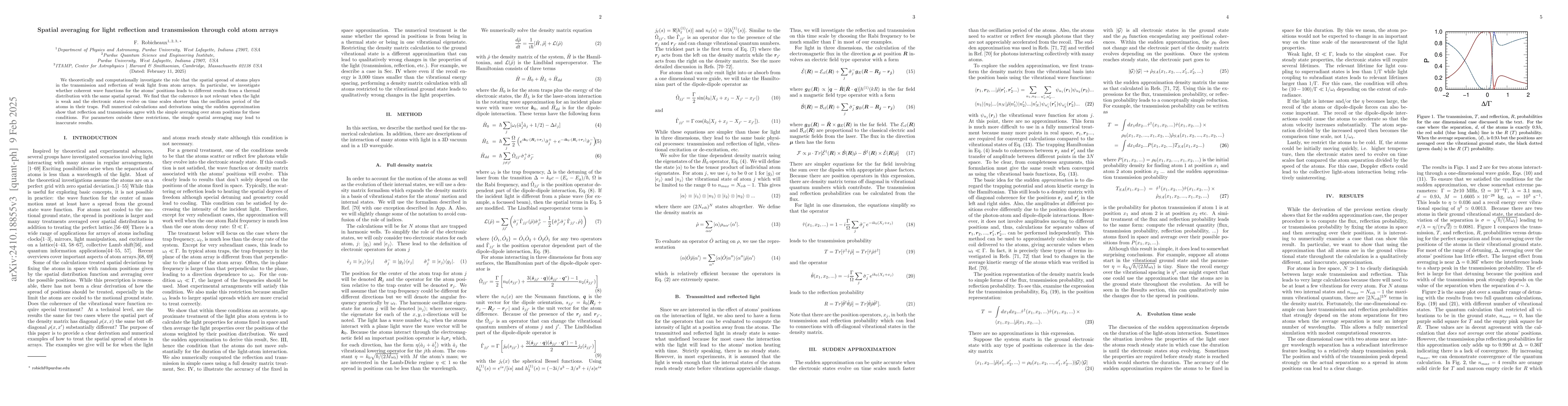 Thumbnail for Spatial averaging for light reflection and transmission through cold
  atom arrays
