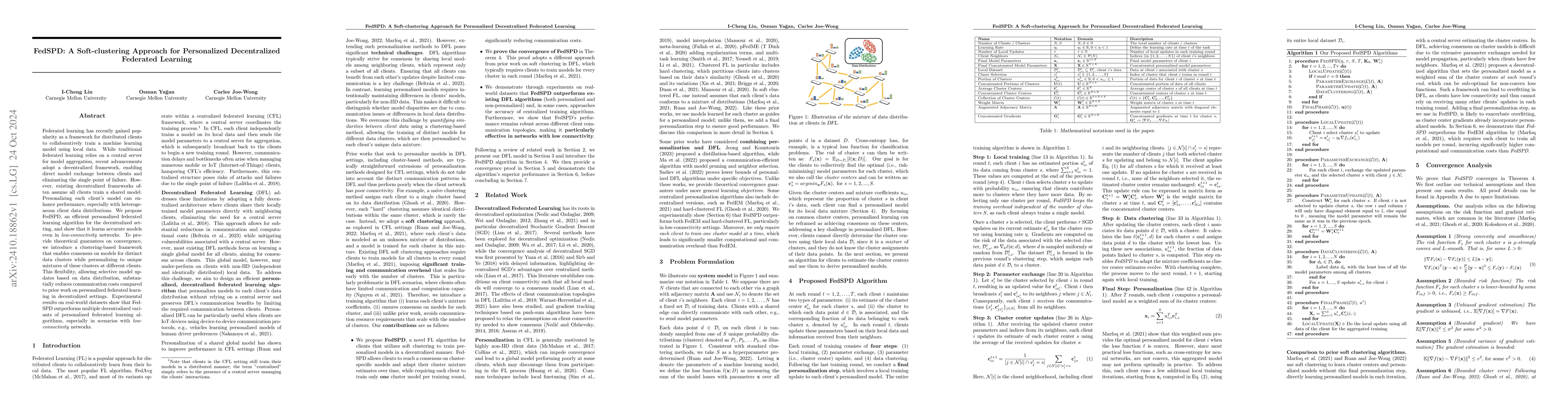 Thumbnail for FedSPD: A Soft-clustering Approach for Personalized Decentralized
  Federated Learning
