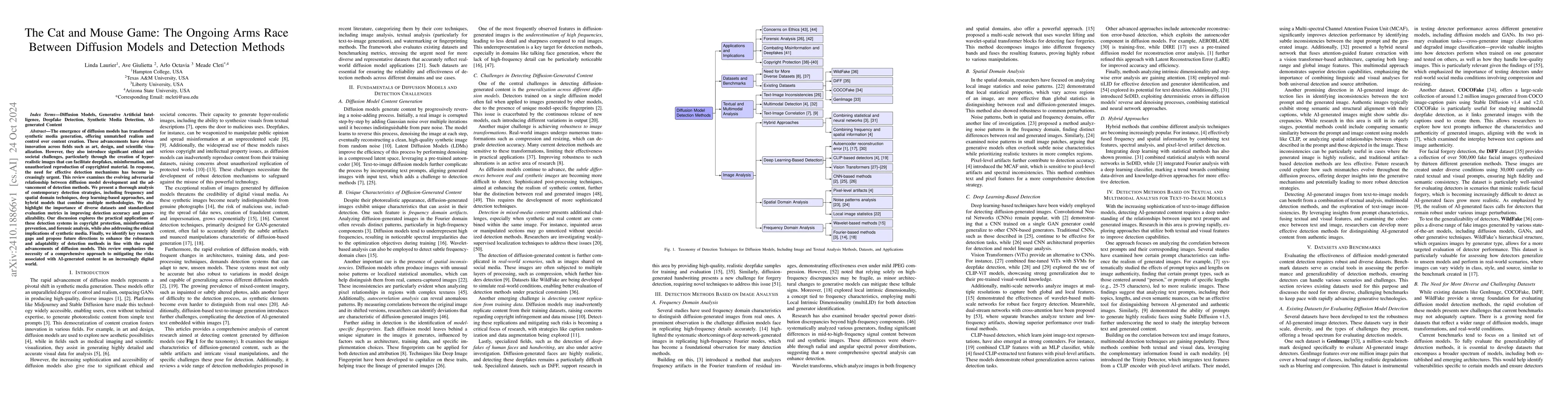 Thumbnail for The Cat and Mouse Game: The Ongoing Arms Race Between Diffusion Models
  and Detection Methods