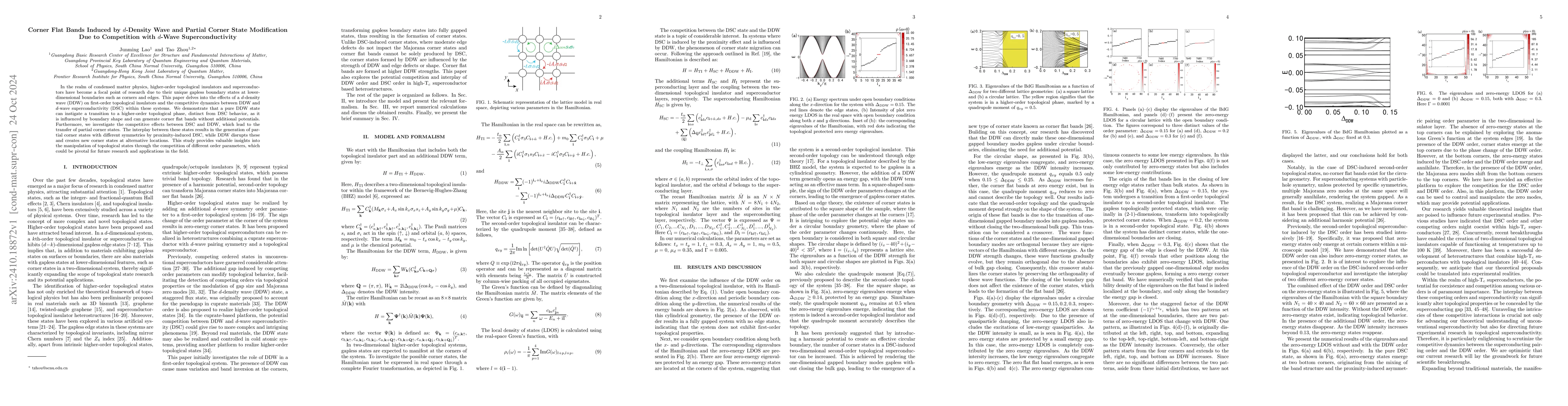 Thumbnail for Corner Flat Bands Induced by $d$-Density Wave and Partial Corner State
  Modification Due to Competition with $d$-Wave Superconductivity